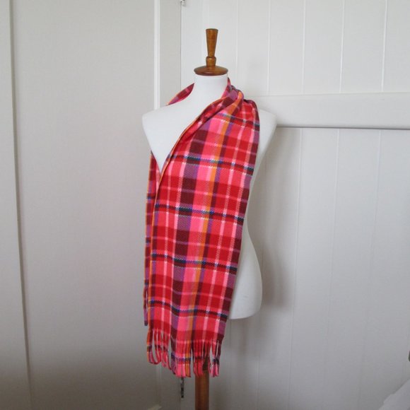 3/$15 Pink Plaid Scarf with Fringe - Picture 3 of 7